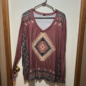 SHEIN Pink Graphic Long Sleeve Blouse